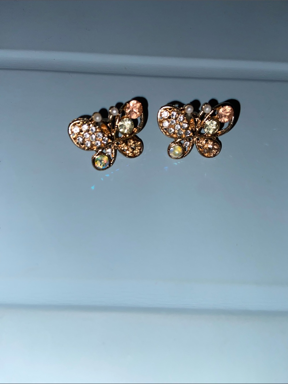 Gold Butterfly Crystal Stud Earrings - Women Jewelry